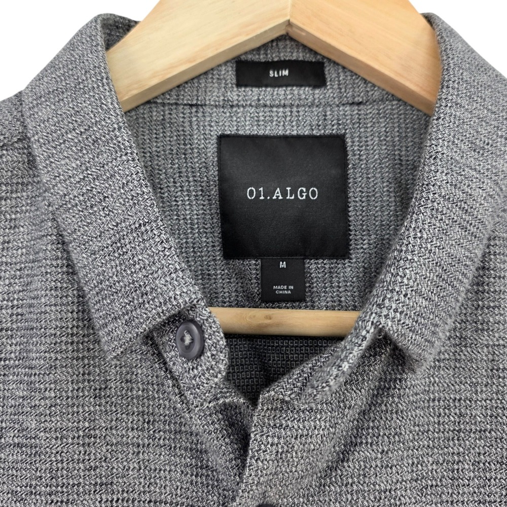 01.ALGO Mens M Slim Fit Textured Long Sleeve Button Up in Gray - Picture 2 of 10